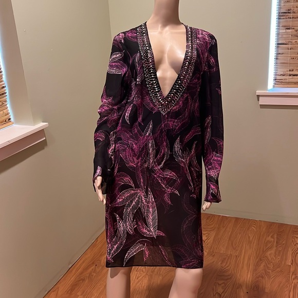 Moda International Sheer Beach Swim Coverup With Embellished Neckline Size XL